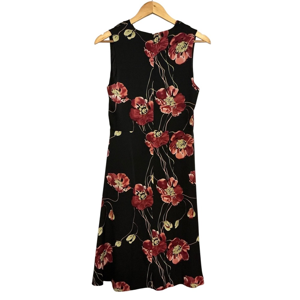 Tommy Bahama Silk Blend Floral Poppy V-Neck Sleeveless Midi Dress Black 6 - Picture 6 of 8